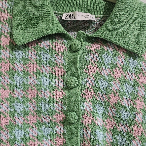 Zara Green and Cream Houndstooth Cardigan - Picture 10 of 11